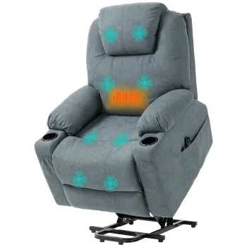 HOMCOM Fotoliu pentru Masaj cu Ridicare pentru Persoane In Varsta, 8 Puncte de Masaj, Pungi Laterale, Telecomanda, 90L x 101B x 107 cm, Gri | Aosom Romania imagine