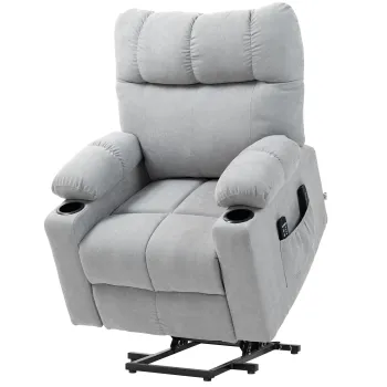 HOMCOM Fotoliu pentru seniori cu functie de ridicare, functie de culcare, incl. telecomanda, 144 cm x 91 cm x 88 cm, Gri deschis | Aosom Romania imagine