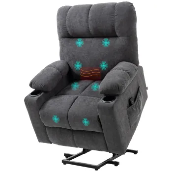 HOMCOM Fotoliu pentru seniori cu functie de ridicare, functie de culcare, inclusiv telecomanda, 144 cm x 91 cm x 88 cm, Gri inchis | Aosom Romania imagine