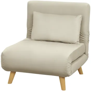 HOMCOM Fotoliu pliabil cu functie de pat, Fotoliu de odihna in aspect de catifea, Spatar reglabil, suportand pana la 120 kg, Bej | Aosom Romania imagine