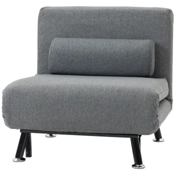 HOMCOM Fotoliu pliabil cu functie de pat, fotoliu de relaxare in imitatie de in, spatar reglabil, 75 x 70 x 75 cm, Gri inchis | Aosom Romania imagine