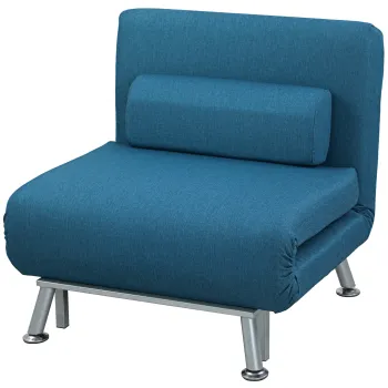 HOMCOM Fotoliu pliabil cu functie de pat, fotoliu de relaxare pliabil cu aspect de in, spatar reglabil, 75 x 70 x 75 cm, Albastru | Aosom Romania imagine