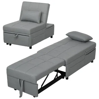 HOMCOM Fotoliu pliant 3-in-1 cu buzunar lateral, pat pentru oaspeti cu perna, spatar reglabil, fotoliu de pat cu roti, Gri deschis | Aosom Romania imagine