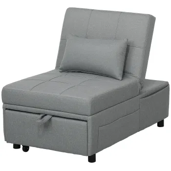 HOMCOM Fotoliu pliant 3-in-1 cu buzunar lateral, pat pentru oaspeti cu perna, spatar reglabil, fotoliu-pat cu roti, gri deschis | Aosom Romania imagine