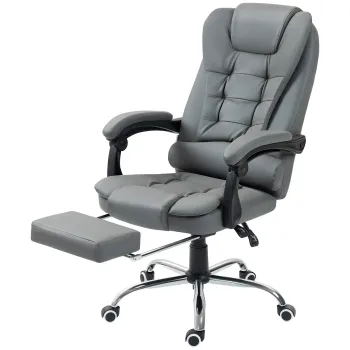HOMCOM Fotoliu Prezidential de Birou Rotativ cu Spatar Inalt Reglabil si Suport pentru Picioare, 64,5x69x109-117 cm, Gri | Aosom Romania imagine