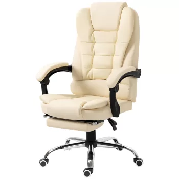 HOMCOM Fotoliu Prezidential din Piele artificiala Alb, Scaun de Birou Reglabil cu Spatar Rabatabil la 145? | AOSOM RO imagine