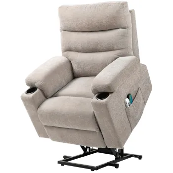 HOMCOM Fotoliu rabatabil cu masaj, incalzire si functie de ridicare, maro deschis | Aosom Romania imagine