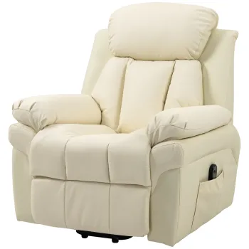 HOMCOM - Fotoliu Rabatabil cu Ridicare Electrica, Fotoliu Relax cu Capitonaj Gros si Telecomanda, 96x93x105 cm, Crem imagine