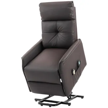 HOMCOM Fotoliu Rabatabil cu Ridicare Electrica, Scaun cu Masaj prin Vibratii si Caldura, cu Telecomanda si Buzunar Lateral, 67x89x102 cm, Maro Inchis imagine