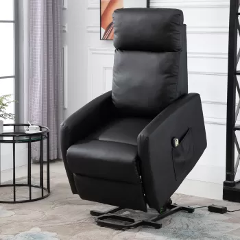 HOMCOM Fotoliu rabatabil cu sistem de ridicare, captusit, electric, 145?, pentru varstnici, cu suport pentru picioare cu telecomanda din PU negru imagine