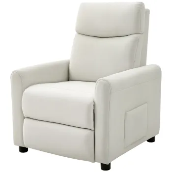 HOMCOM Fotoliu Reclinabil 135? max in Material cu Efect de In, Spuma, Otel si Lemn, 73x86x100 cm, Crem | Aosom Romania imagine