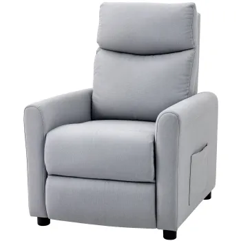 HOMCOM Fotoliu Reclinabil 135? max in Material cu Efect de In, Spuma, Otel si Lemn, 73x86x100 cm, Gri Deschis | Aosom Romania imagine