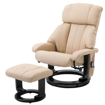HOMCOM Fotoliu Reclinabil cu Masaj cu Telecomanda din Imitatie de Piele, Crem | Aosom Romania imagine