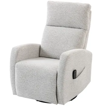 HOMCOM Fotoliu reclinabil de masaj cu incalzire, fotoliu de relaxare din chenille, spatar reglabil, rotativ 360?, crem | Aosom Romania imagine