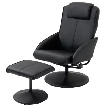 HOMCOM Fotoliu reclinabil de relaxare cu otoman pentru picioare si tapiterie din piele artificiala, 71x78x101cm, negru | AOSOM RO imagine