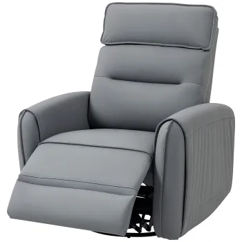 HOMCOM Fotoliu Reclinabil Manual cu Suport pentru Picioare din Material Textil Efect Piele si Baza Rotativa, Gri | Aosom Romania imagine