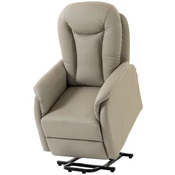 HOMCOM Fotoliu Recliner Electric cu Functie de Ridicare, Masaj 8 Puncte, Incalzire, PU, Gri Deschis | Aosom Romania imagine