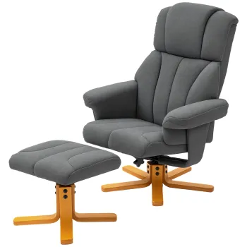 HOMCOM Fotoliu reglabil cu taburet cu spatar inalt si rama din lemn pentru sufragerie, dormitor, Gri inchis | Aosom Romania imagine