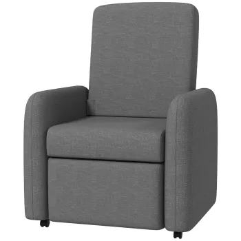 HOMCOM Fotoliu Reglabil Manual cu Suport pentru Picioare si 4 Rotile Tapitat cu Material Textil, 76x78,5x102 cm, Gri | Aosom Romania imagine