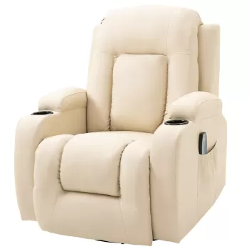 HOMCOM Fotoliu Relax cu Functie de Masaj si Incalzire, Fotoliu Rabatabil din Imitatie de Piele cu 8 Puncte de Masaj si Telecomanda, 85x94x104cm, Bej imagine
