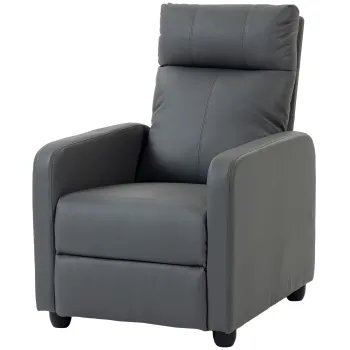 HOMCOM Fotoliu relax cu functie Push-Back si suport pentru picioare, fotoliu TV din piele PU Gri | Aosom Romania imagine