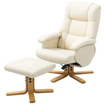 HOMCOM Fotoliu relax cu husa de picioare fotoliu de relaxare pivotant 360? spatar inclinabil incarcare 120 kg crem | Aosom Romania imagine