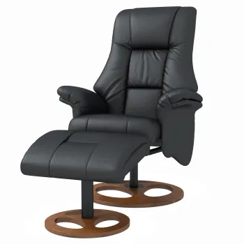 HOMCOM Fotoliu relax cu otomana, fotoliu cu taburet, spatar reglabil, 77 cm x 89 cm x 110 cm, Negru | Aosom Romania imagine