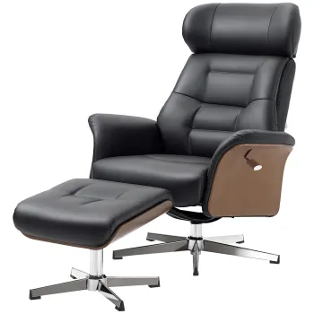 HOMCOM Fotoliu relax cu suport pentru picioare, fotoliu de relaxare cu spatar inclinabil, tetiera reglabila, 80x84x108 cm, negru | Aosom Romania imagine