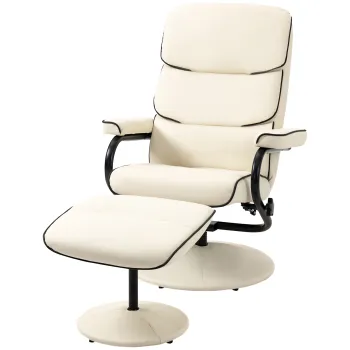 HOMCOM Fotoliu relax cu taburet, fotoliu TV cu spatar inclinat, pivotant la 360?, sezut captusit confortabil, crem | Aosom Romania imagine