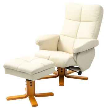 HOMCOM Fotoliu relax cu taburet, spatar rabatabil 145? , rotativ 360?, piele ecologica, alb crem | Aosom Romania imagine