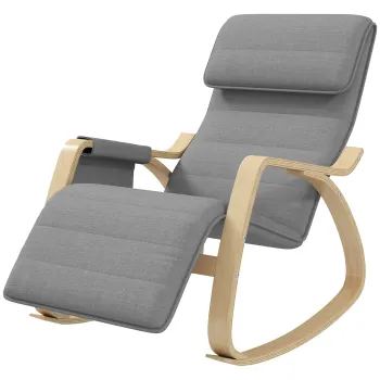 HOMCOM Fotoliu relax de leagan fotoliu alaptare cu suport de picioare reglabil, buzunar lateral si perna, gri | Aosom Romania imagine