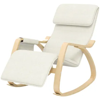 HOMCOM Fotoliu relax de leagan fotoliu alaptare cu suport de picioare reglabil, buzunar lateral si suport pentru cap, crem | Aosom Romania imagine