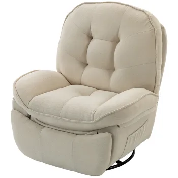 HOMCOM Fotoliu relax din chenille, reglabil manual, fotoliu rotativ si cu balans 360? cu sezut lat, spatar inalt, crem-alb | Aosom Romania imagine