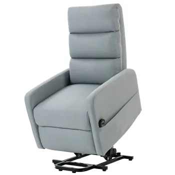 HOMCOM Fotoliu relax electric cu ajutor la ridicare, Telecomanda, Spuma moale, Buzunar lateral, Tapiterie cu aspect de in, Gri | Aosom Romania imagine