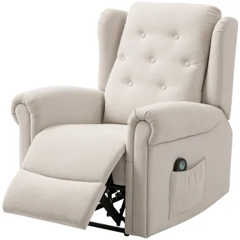 HOMCOM Fotoliu relax electric cu masaj si incalzire, cu spatar si suport pentru picioare reglabil manual, buzunar lateral, bej | Aosom Romania imagine