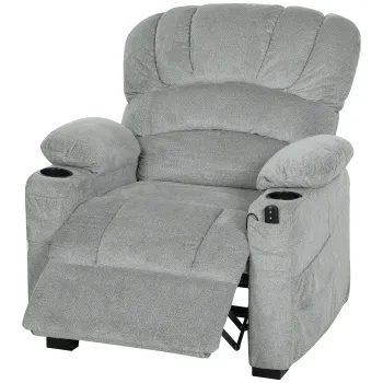 HOMCOM Fotoliu Relax Electric Fotoliu TV cu Functie de Reclinare, USB, Suport pentru Bauturi, 2 Pozitii Memory pentru Living, Gri | Aosom Romania imagine