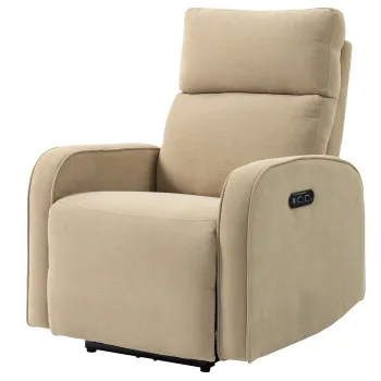 HOMCOM Fotoliu Relax Electric Reclinabil 135? cu Suport pentru Picioare, Tetiera Reglabila, Sezut Spatios, Fotoliu Tapitat, Motoare Duble, Porturi USB si USB-C, Catifea Bej, Living | Aosom Romania imagine