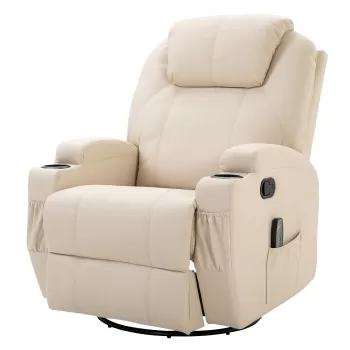 HOMCOM Fotoliu Relax pentru masaj cu 8 puncte, 5 modalitati si 2 intensitati, inclinabil cu suport pentru picioare si rotativ, 84x92x109cm, Crema imagine