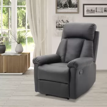 Homcom Fotoliu Relax Rabatabil cu Captuseala Ergonomica cuTaburet in Piele Ecologica,80 x 97 x 107cm Negru imagine