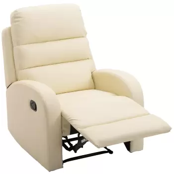 Homcom Fotoliu Relax Rabatabil cu Taburet in Piele Ecologica,Crem imagine