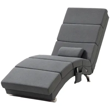 HOMCOM Fotoliu relax salon cu masaj si incalzire, sezlong cu telecomanda si perna, material din in, gri | Aosom Romania imagine