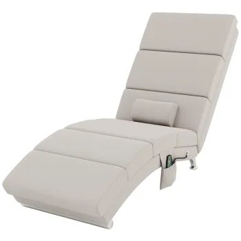HOMCOM Fotoliu relax salon fotoliu de masaj si incalzire sezlong cu telecomanda si perna, efect de lin, crem | Aosom Romania imagine