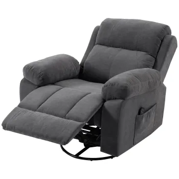 HOMCOM Fotoliu relax TV rotativ 360? fotoliu de masaj cu incalzire, masaj, aspect chenille, gri inchis | Aosom Romania imagine