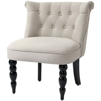 HOMCOM Fotoliu Relax Vintage Fotoliu de Relaxare Fotoliu Tapitat Fotoliu de Mese Sala de Mese In Acoperire de In Cadru de Lemn Bej+Negru 67 x 67 x 78 cm | Aosom Romania imagine