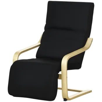 HOMCOM Fotoliu Relaxant Confort si Relaxare cu Cotier reglabil detasabil 94 x 66,5 x 100 cm Lemn Masiv Negru | Aosom Romania imagine