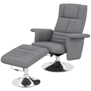 HOMCOM Fotoliu relaxant cu masaj prin vibratii si taburet, fotoliu TV cu spatar ajustabil si sezut pivotant la 360? 78 x 95 x 88 cm gri inchis | Aosom Romania imagine
