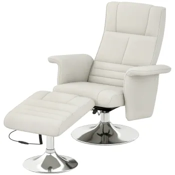 HOMCOM Fotoliu relaxant cu masaj si pouf, fotoliu TV cu spatar reglabil si sezut pivotant la 360? 78 x 95 x 88 cm crem | Aosom Romania imagine