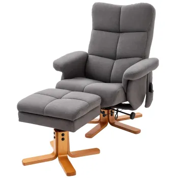 HOMCOM Fotoliu relaxant cu suport pentru picioare, spatiu de depozitare, fotoliu de masaj electric cu functie de culcare, fotoliu TV rotativ cu buzunar lateral, telecomanda, cadru din lemn, poliester, Gri inchis | Aosom Romania imagine