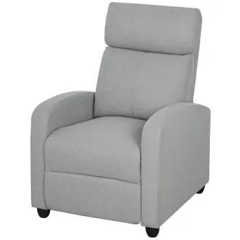 HOMCOM Fotoliu relaxant, reglabil 135?, suport extensibil pentru picioare, captuseli, poliester de in, Gri deschis | Aosom Romania imagine