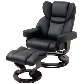 HOMCOM Fotoliu Relaxant si Puf, Reclinabil la 145? cu Scaun Rotativ din Piele Ecologica, Negru | Aosom Romania imagine
